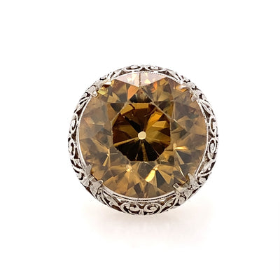 Estate Golden Zircon Ring in White Gold