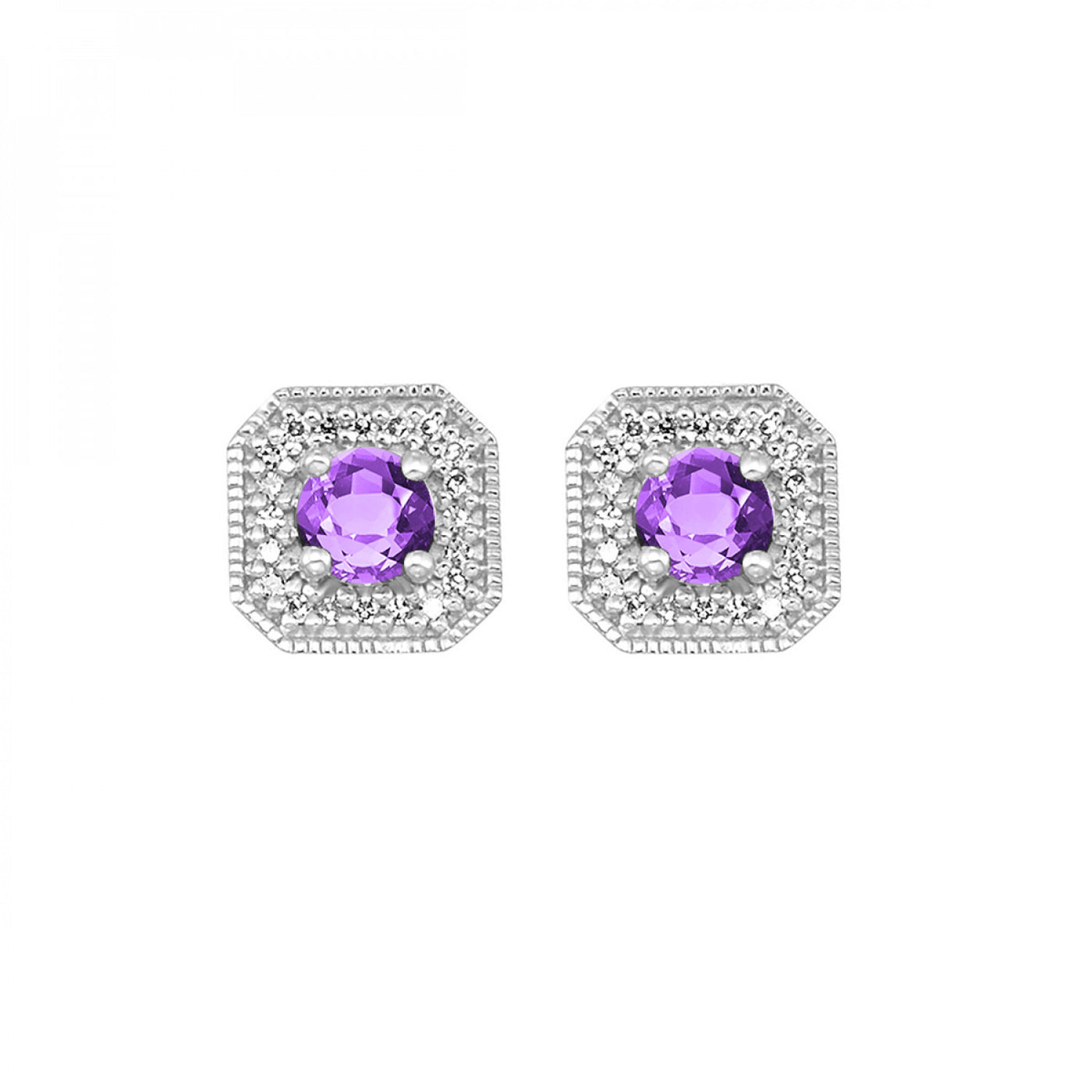 Amethyst and Diamond Stud Earrings in White Gold