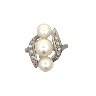 Estate Vintage Inspired Pearl Ring in White Gold