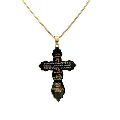 Estate 22" Serenity Prayer Cross Pendant in Two-Tone Gold