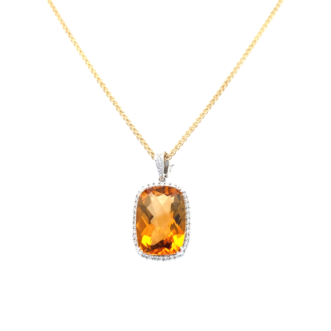 Estate Citrine and Diamnd Pendant in Yellow Gold