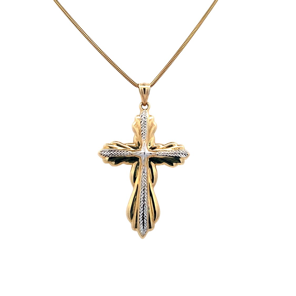 Estate 22" Serenity Prayer Cross Pendant in Two-Tone Gold