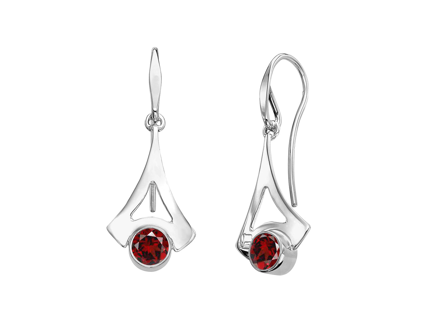 Garnet Drop Earrings in Silver by E.L. Designs