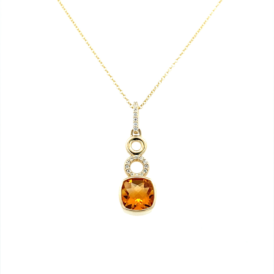 Citrine and Diamond Pendant in Yellow Gold by B&C