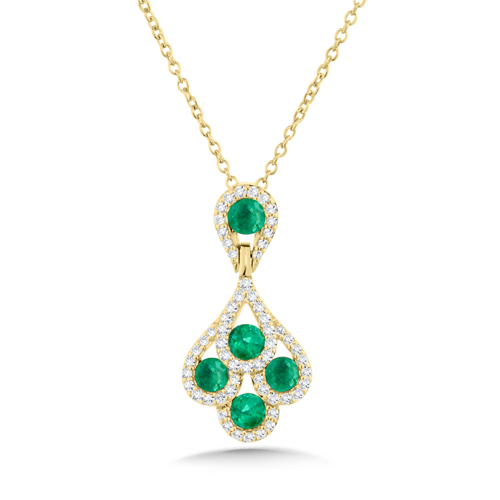 Yellow Gold Vintage Style Emerald and Diamond Pendant